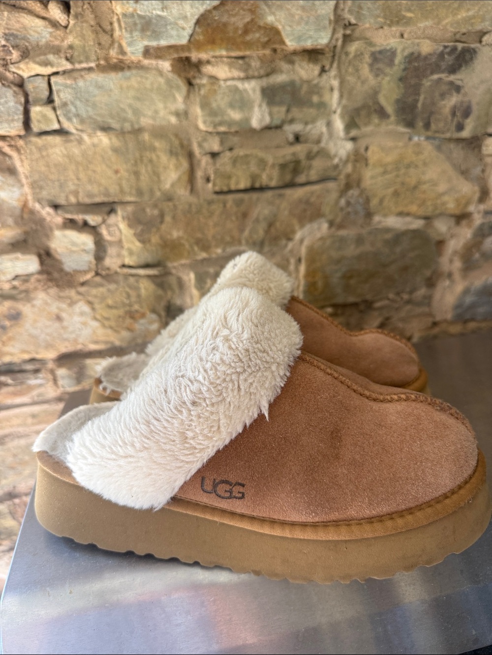 UGG Chestnut Suede Slip-On Shearling Clog